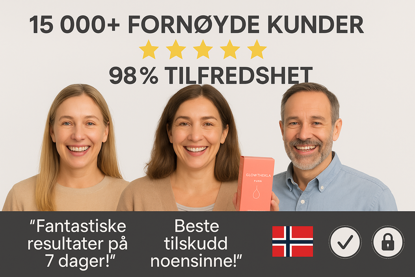 Image de satisfaction client traduite en norvégien avec le drapeau norvégien